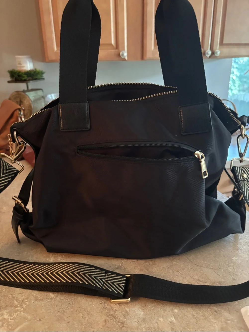 Women’s Black Nylon Multi-Pocket Tote Bag